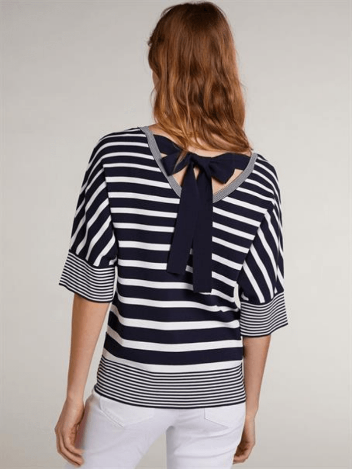 Oui Tops Oui Striped Open Tie Back Jumper 72479 izzi-of-baslow