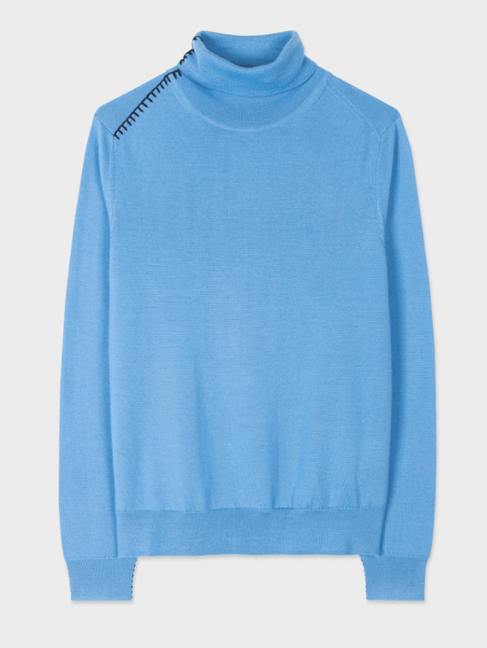 Paul Smith Knitwear Paul Smith Sky Blue Stitch Detail Roll Neck Jumper W2R-181N-J30967 40 izzi-of-baslow