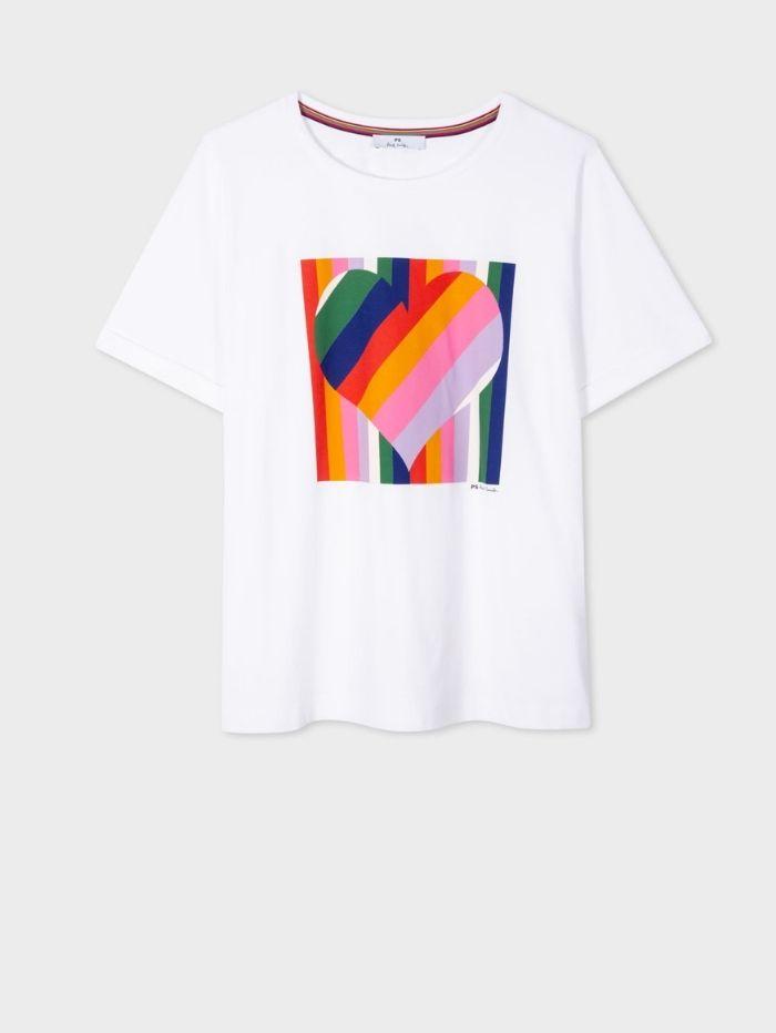 Paul Smith Tops L / white Paul Smith White “Striped Heart” Organic Cotton T-Shirt W2R-179V-EP2000-01 izzi-of-baslow