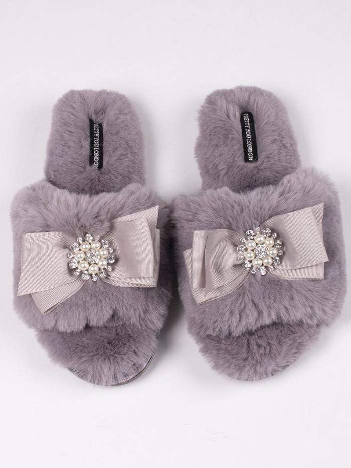 Pretty You London Loungewear Pretty You London Anya Mink Grey Slippers izzi-of-baslow
