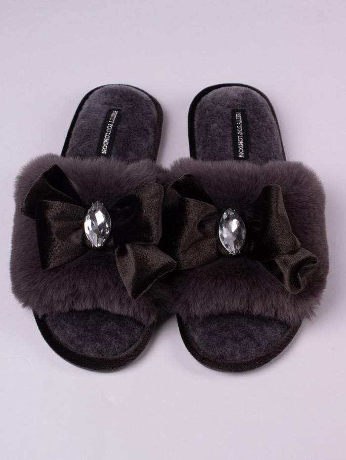 Pretty You London Loungewear Pretty You London Darcey Smoke Dark Grey Slippers izzi-of-baslow