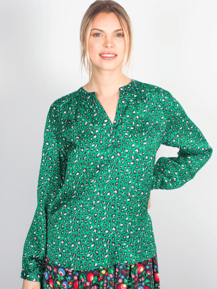 Primrose Park London Tops Primrose Park London Sandy Open Shirt Leo 03 Green izzi-of-baslow