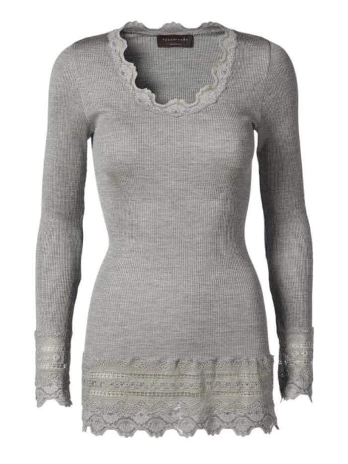 Rosemunde Tops Rosemunde Long Sleeved Light Grey Lace Top 5209 izzi-of-baslow
