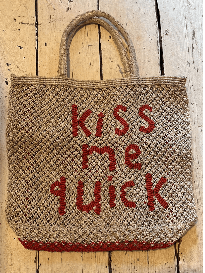 The Jacksons Accessories Large The Jacksons London KISS ME QUICK Jute Bag Natural & Scarlet izzi-of-baslow
