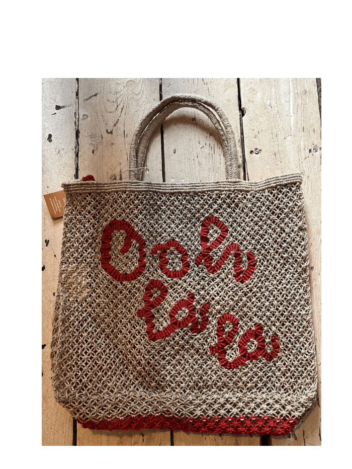 The Jacksons Accessories Large The Jacksons London OOH LA LA Jute Bag Natural & Scarlet izzi-of-baslow