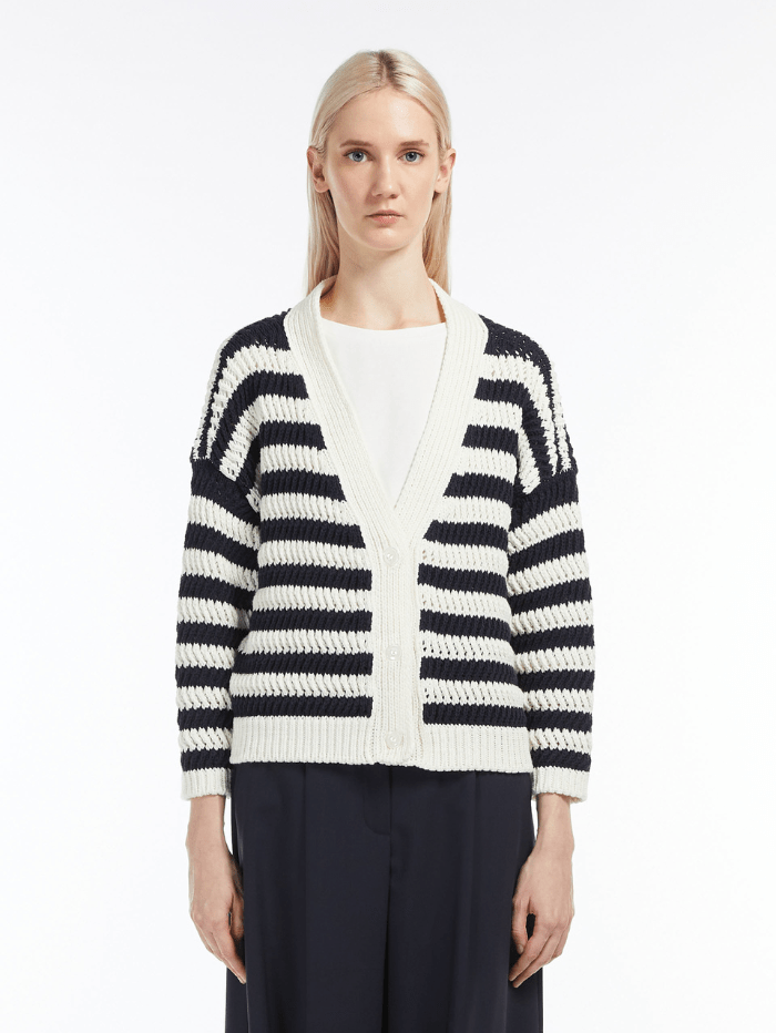 Weekend By Max Mara Knitwear Weekend By Max Mara ZONA Navy Striped Cardigan 53460329600 17 izzi-of-baslow