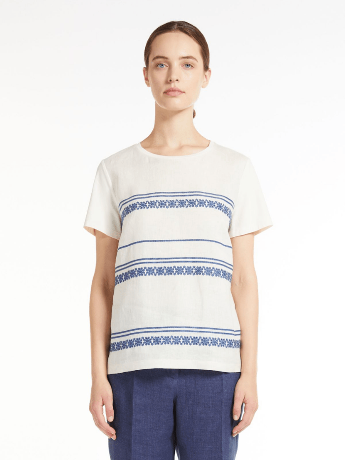 Weekend By Max Mara Tops Weekend By Max Mara PARSEC Off White Blue Print T-Shirt 594114216 001 izzi-of-baslow