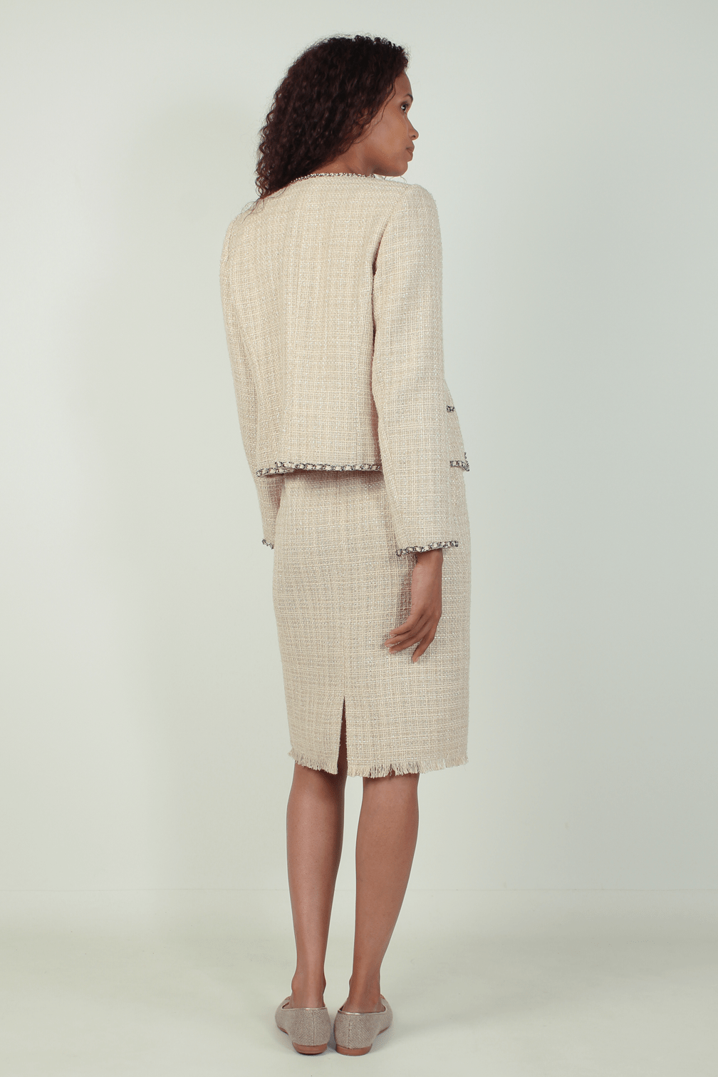 Weill Coats and Jackets Weill Mariata Jacket in Beige With Cream Flecks and Chain Edge 131028 izzi-of-baslow