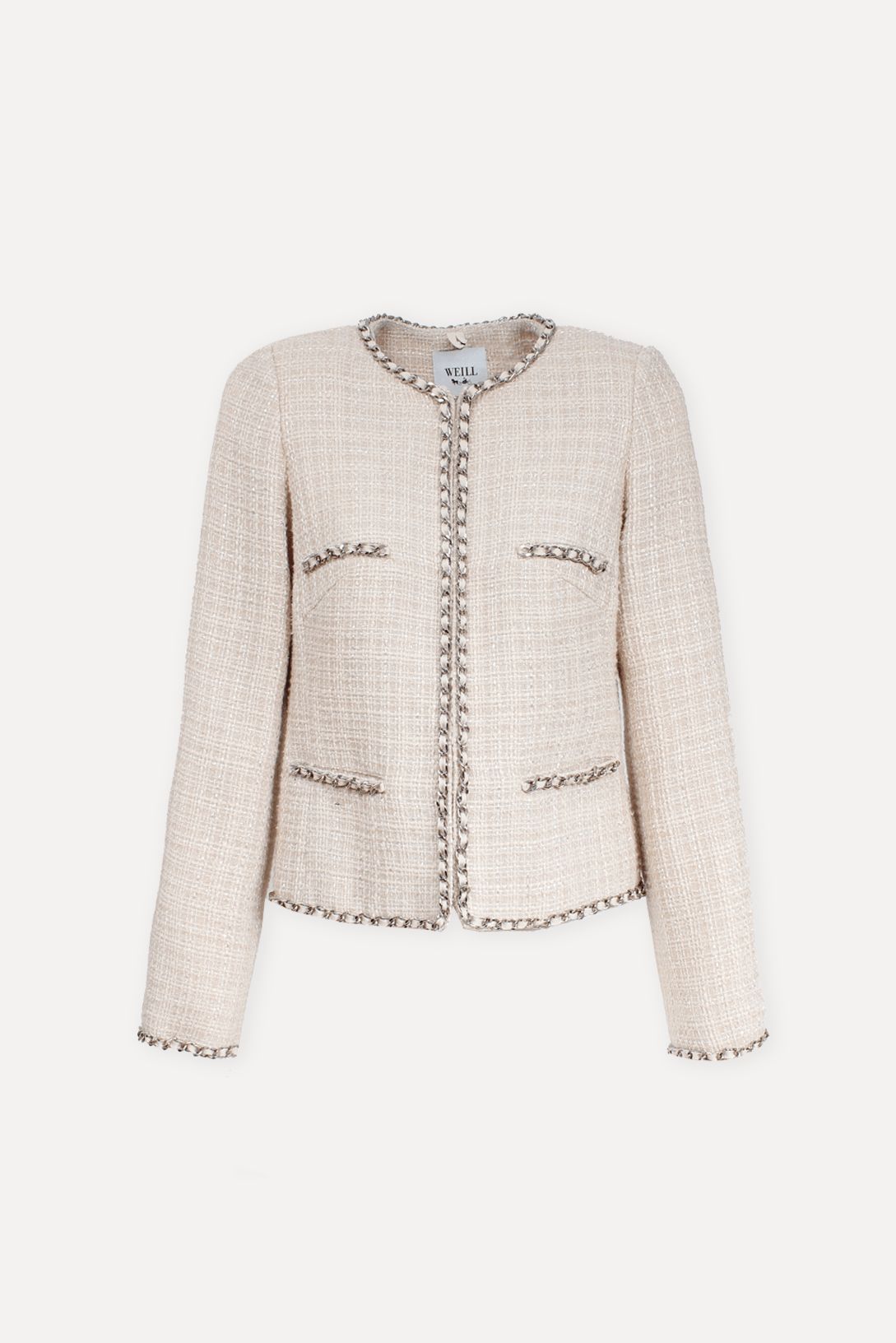 Weill Coats and Jackets Weill Mariata Jacket in Beige With Cream Flecks and Chain Edge 131028 izzi-of-baslow