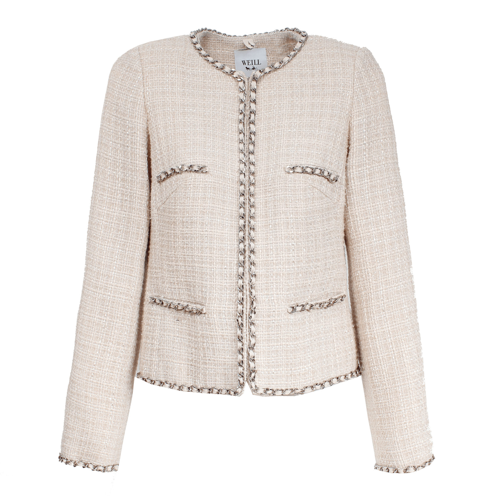 Weill Coats and Jackets Weill Mariata Jacket in Beige With Cream Flecks and Chain Edge 131028 izzi-of-baslow