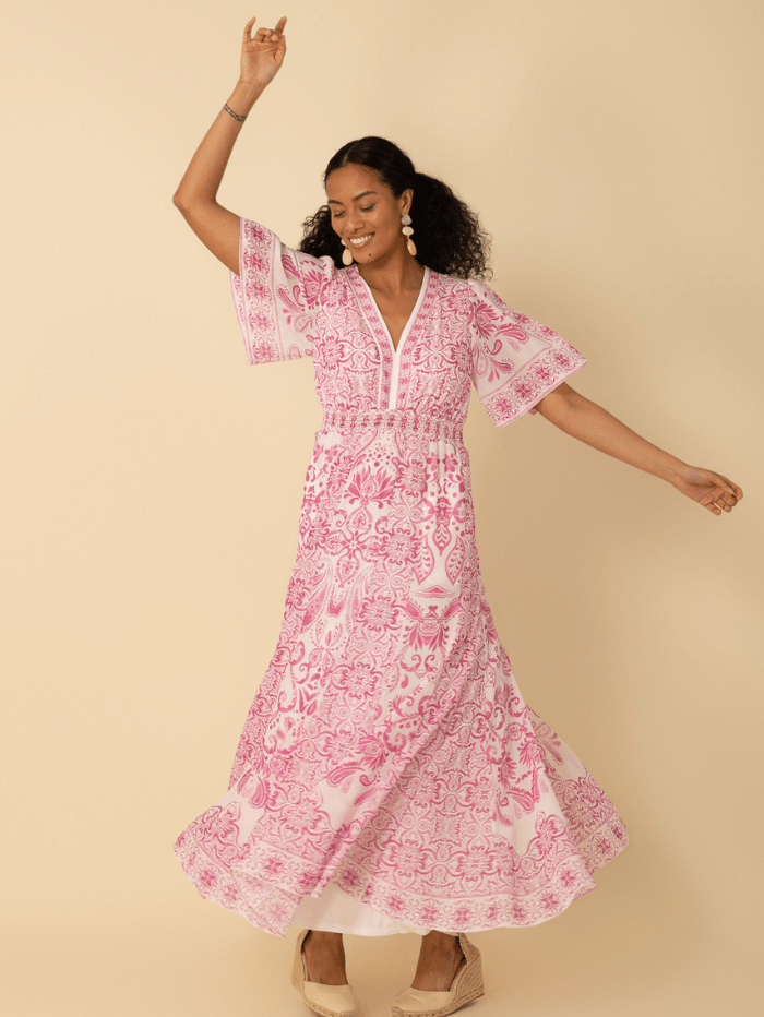 hale bob pink dress Belize Maxi Dress in Pink by Hale Bob Jilli Boutique
