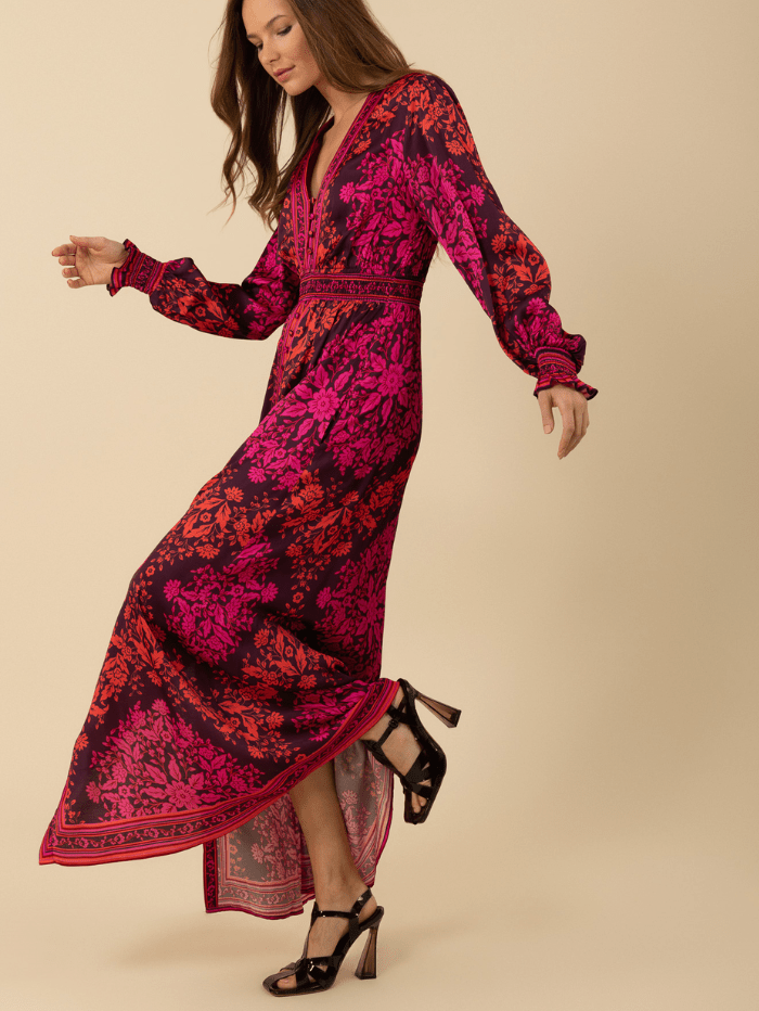 Vivo Sierra Maxi Dress in Chiffon - Red / Black Bori Print