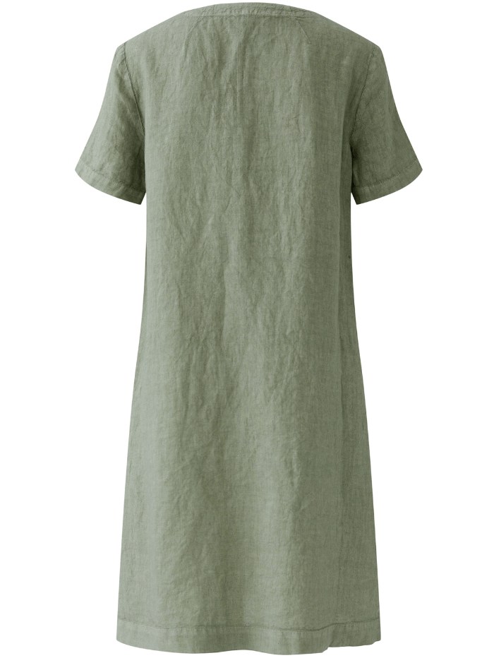 oui linen dress Oui Linen Frayed V Neck Midi Dress, Pink