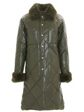 Freed Coats and Jackets Freed Kym Midi Length Quilted Vegan Leather Jacket In Olive izzi-of-baslow
