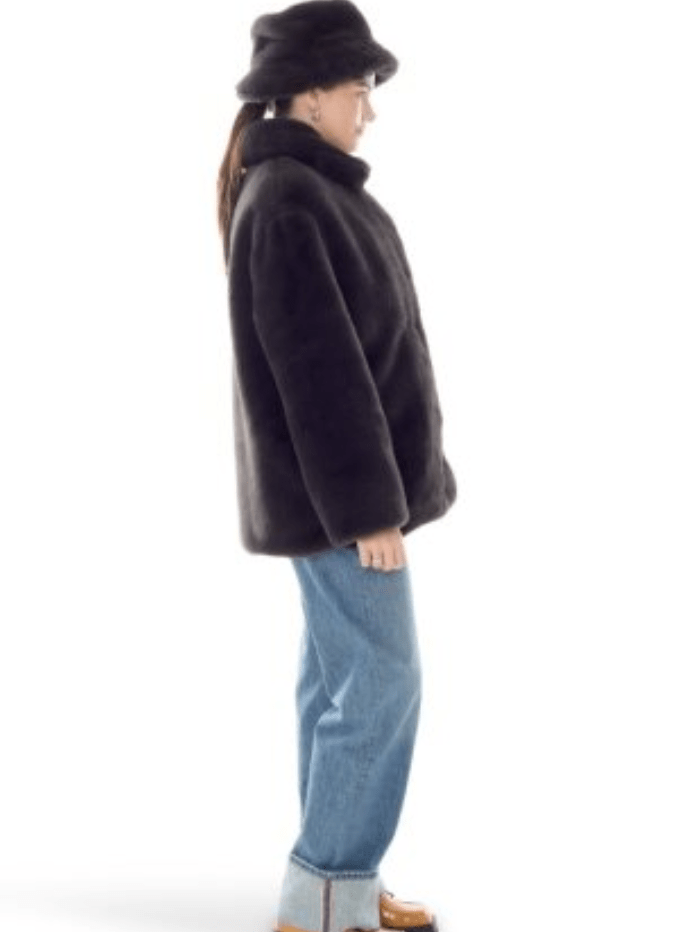 Freed Coats and Jackets Freed Riley Faux Fur Hip Length Coat In Coal Black izzi-of-baslow