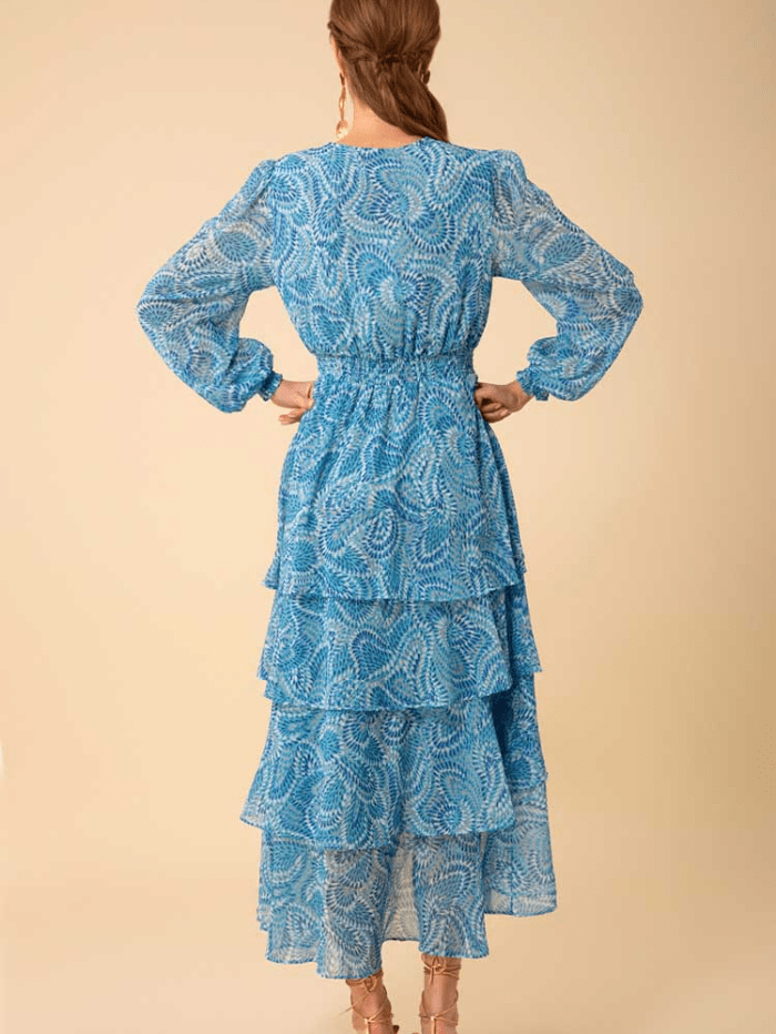 Hale Bob AMAYA Blue Tiered Maxi Dress 3ZWT666A Izzi of Baslow Hale Bob AMAYA Blue Tiered Maxi Dress 3ZWT666A Izzi of Baslow