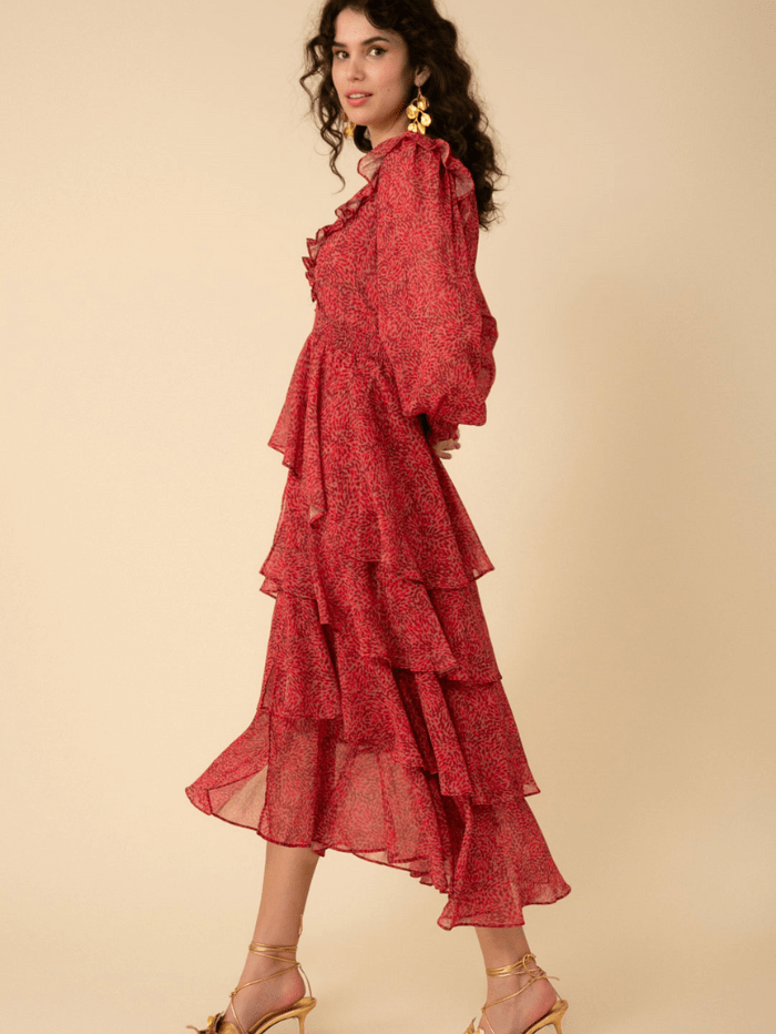 Hale Bob Alma Tiered Chiffon Maxi Dress In Raspberry 38EH6040 – Izzi of Baslow