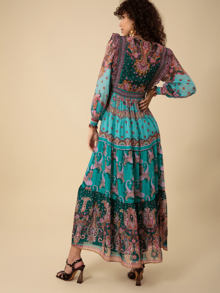 Hale Bob Dresses Hale Bob NYLAH Teal Print Maxi Dress 47AA612A izzi-of-baslow