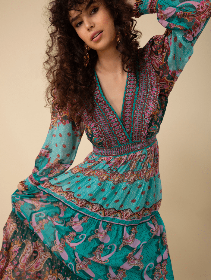 Hale Bob Dresses Hale Bob NYLAH Teal Print Maxi Dress 47AA612A izzi-of-baslow