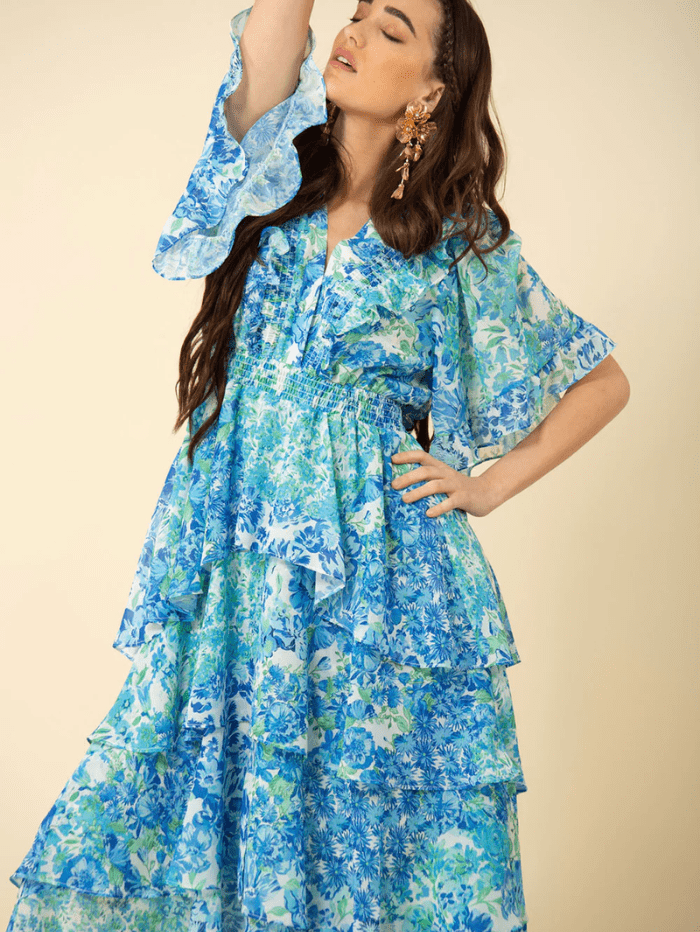 Hale Bob Dresses Hale Bob PEYTON Blue Tiered Maxi Dress 3YNG644A izzi-of-baslow