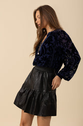 Hale Bob Tops Hale Bob DANIELLE Navy Velvet Burnout Top 48VT264S izzi-of-baslow