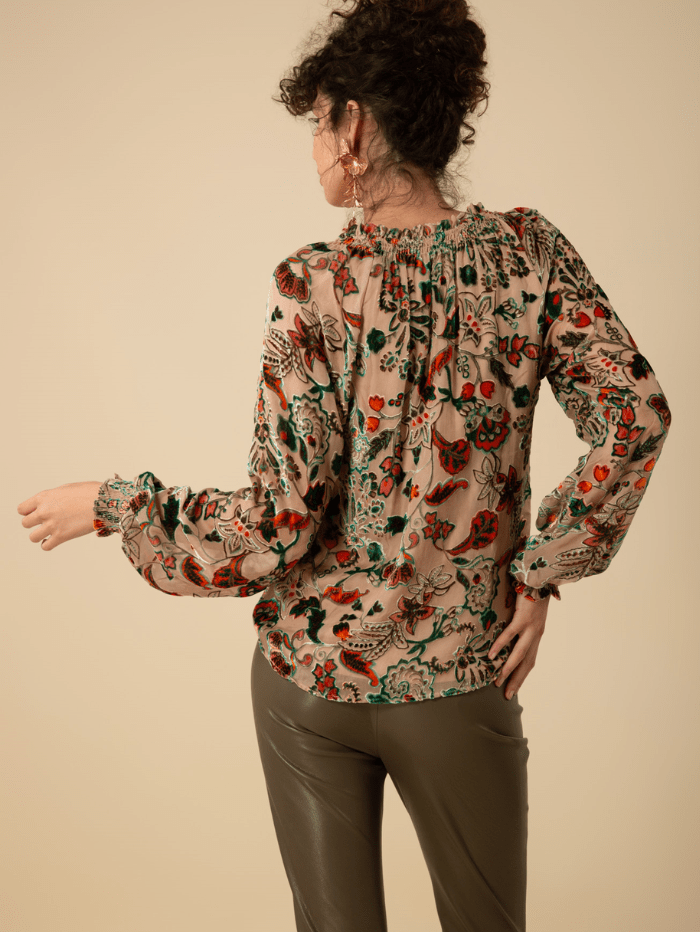 Hale Bob Tops Hale Bob LIANI Velvet Burnout Silk Blend Blouse In Beige 47DY224A izzi-of-baslow