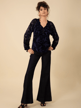 Hale Bob Tops Hale Bob LIANI Velvet Burnout Silk Blend Blouse In Navy 47DY224S izzi-of-baslow