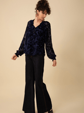Hale Bob Tops Hale Bob LIANI Velvet Burnout Silk Blend Blouse In Navy 47DY224S izzi-of-baslow