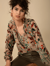 Hale Bob Tops XS Hale Bob LIANI Velvet Burnout Silk Blend Blouse In Beige 47DY224A izzi-of-baslow
