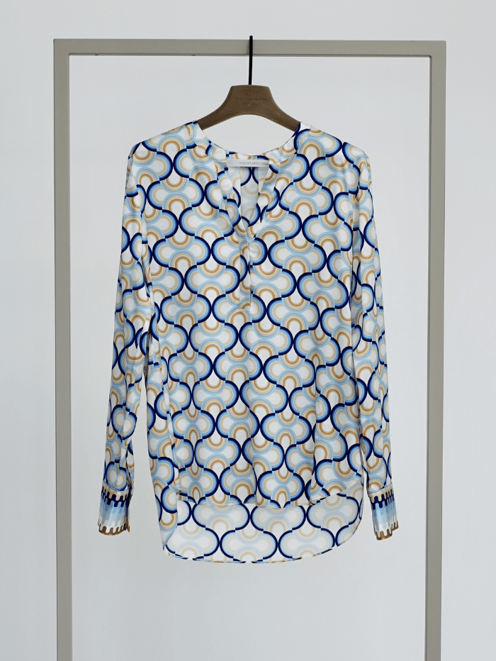 Herzen’s Angelegenheit Tops Herzen’s Angelegenheit Silk Tunic Blouse In Blue Multi Print 25241-6153 izzi-of-baslow