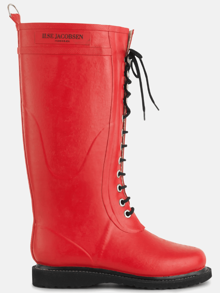 Ilse Jacobsen Long Length Rubber Lace Up Wellington Boots Red RUB1 303 Izzi of Baslow
