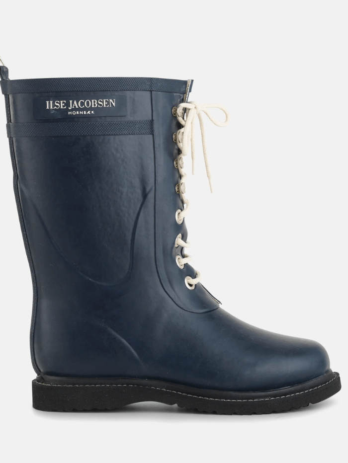 Ilse Jacobsen Shoes Ilse Jacobsen Medium Length Rubber Lace Up Wellington Boots Dark Indigo RUB15 660 izzi-of-baslow