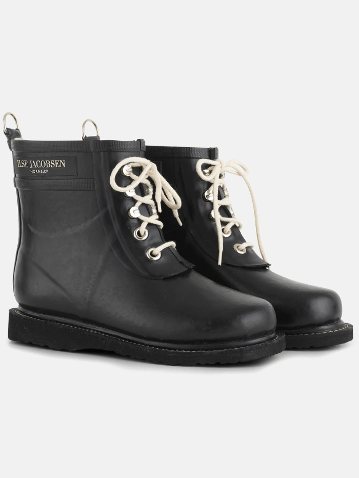 Ilse Jacobsen Shoes Ilse Jacobsen T Short Rubber Lace Up Wellington Boots Black RUB2 001 izzi-of-baslow