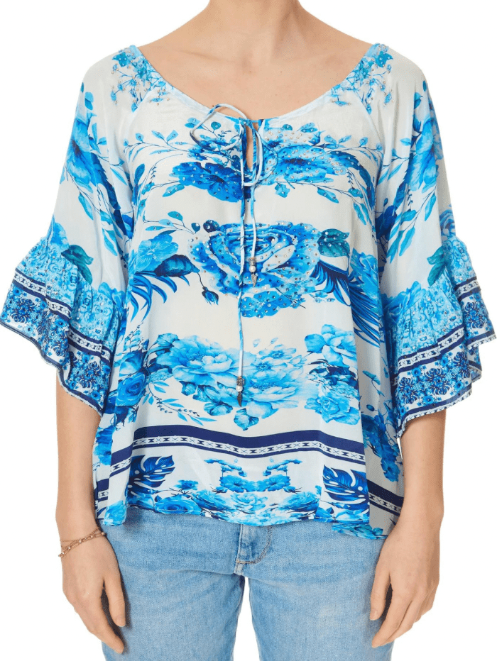 Inoa Tops Inoa Sydney Printed Silk BOHO Top with Crystals 202 izzi-of-baslow