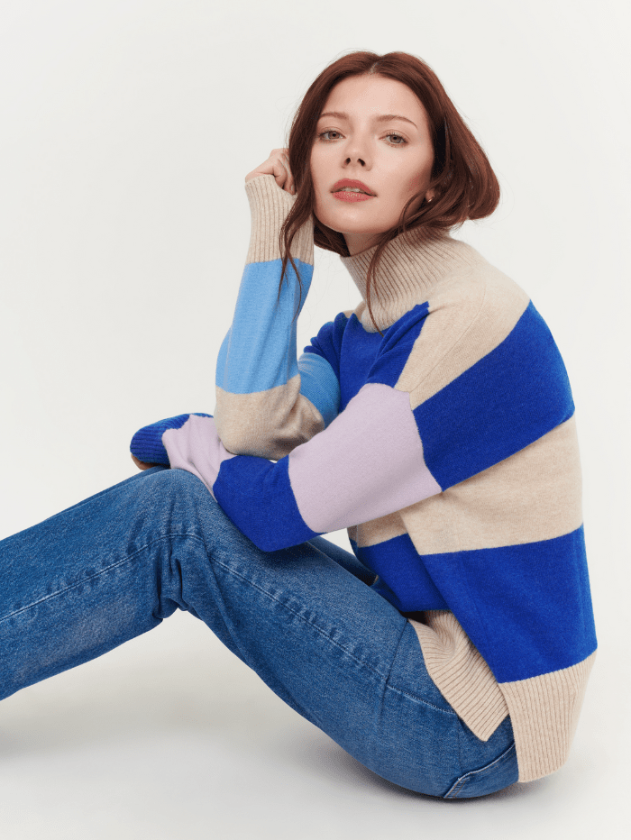 &Isla-Sadie-Colourblock-Oatmeal/Multi-Stripe-Funnel-Cashmere-Jumper IF3C-041 izzi-of-baslow