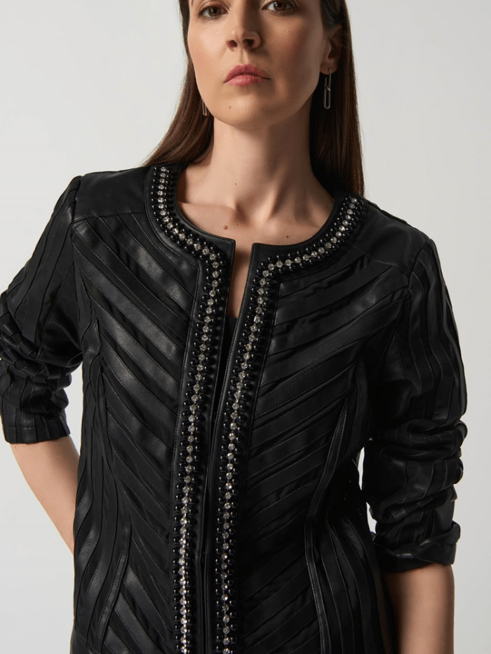 Joseph Ribkoff Black Faux-Leather and Mesh Jacket 233962 11 izzi-of-baslow