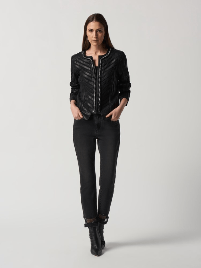 Joseph Ribkoff Coats and Jackets Joseph Ribkoff Black Faux-Leather and Mesh Jacket 233962 11 izzi-of-baslow