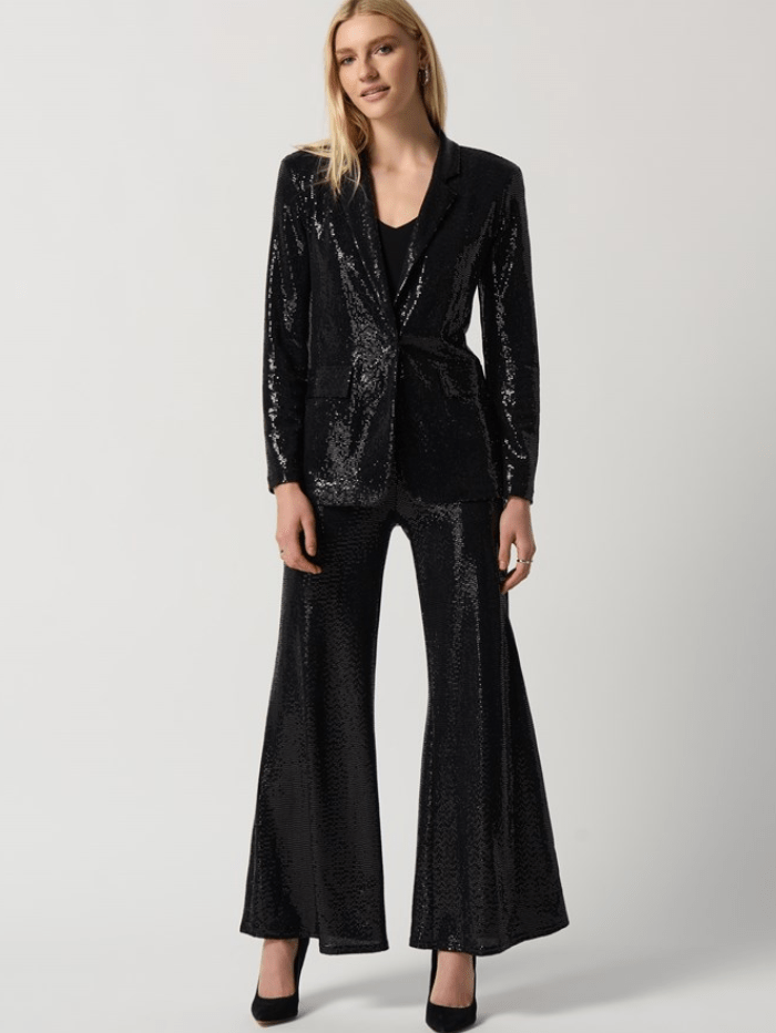 Joseph-Ribkoff-Black-Novelty-Knit-Blazer with Notch Collar 234240 Col 278 izzi-of-baslow