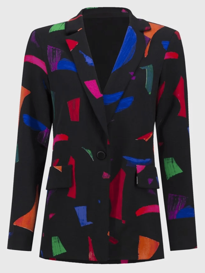 Joseph Ribkoff Silky Knit Word Print Fitted Blazer Multi 252088-3759 main image 0