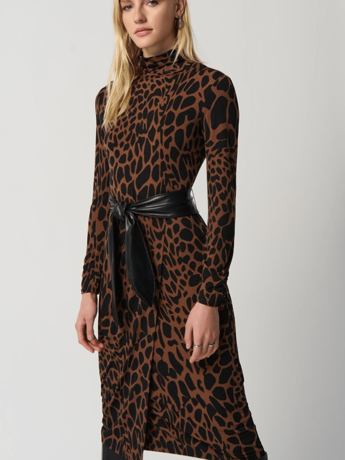 Joseph-Ribkoff-Animal-Print-Silky-Knit-Dress-with-Faux-Leather-Belt 234258 Col 4114 izzi-of-baslow