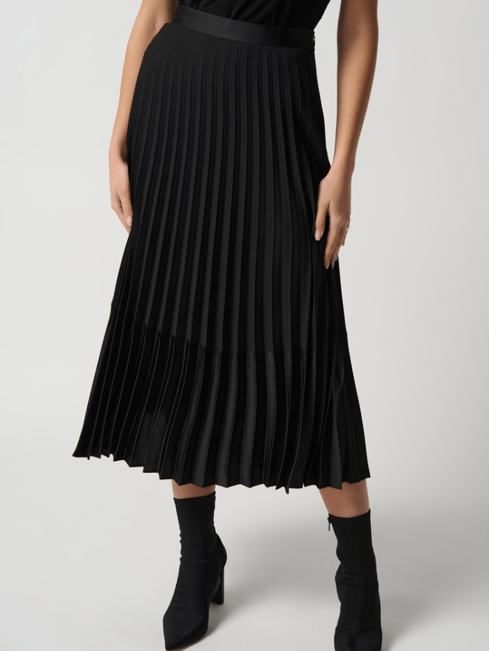 Joseph-Ribkoff-Black-Georgette-and-Satin-Pleated-A-Line-Skirt 234068 Col 11 izzi-of-baslow