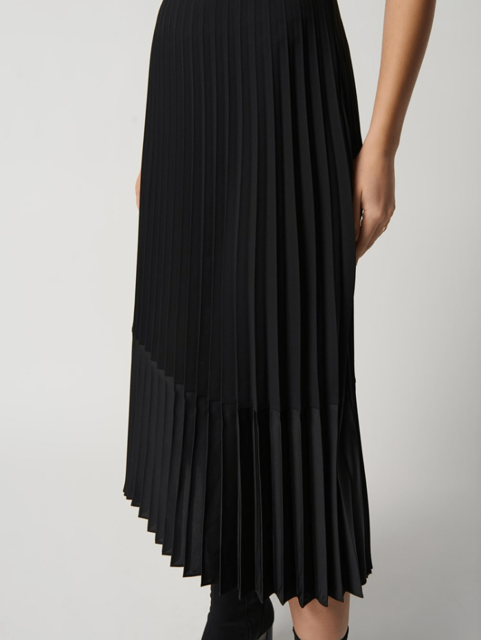 Joseph-Ribkoff-Black-Georgette-and-Satin-Pleated-A-Line-Skirt 234068 Col 11 izzi-of-baslow