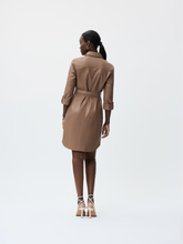 Joseph Ribkoff Dresses Joseph Ribkoff Cappuccino Leatherette Dress With Self-Tie Belt 221935S Col 3469 izzi-of-baslow