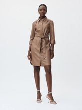 Joseph Ribkoff Dresses Joseph Ribkoff Cappuccino Leatherette Dress With Self-Tie Belt 221935S Col 3469 izzi-of-baslow