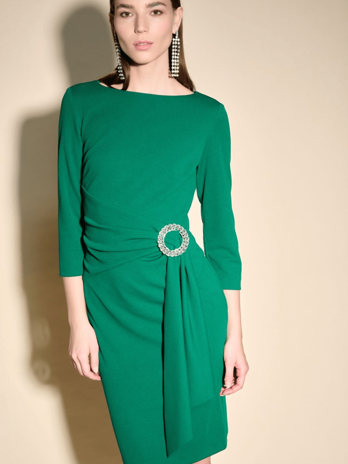 Joseph-Ribkoff-Emerald-Green-Buckle-Sheath-Dress 233702 Col 3947 izzi-of-baslow