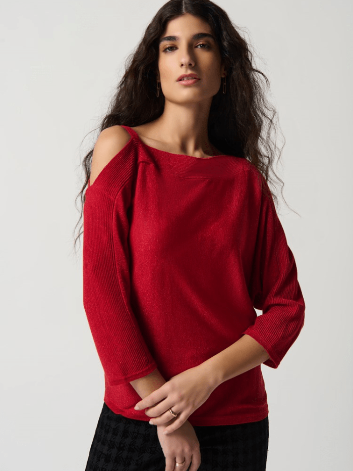 Joseph Ribkoff Knitwear Joseph Ribkoff Red Sweater Knit One Shoulder Top 234916 Col 3229 izzi-of-baslow