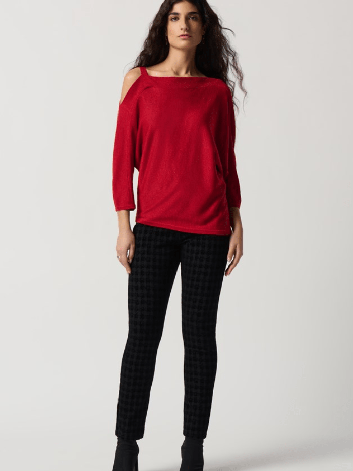 Joseph-Ribkoff-Red-Sweater-Knit-One-Shoulder-Top 234916 Col 3229 izzi-of-baslow