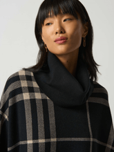 Joseph Ribkoff Cowl Neck Black and Oatmeal Plaid Poncho 233965 317 izzi-of-baslow