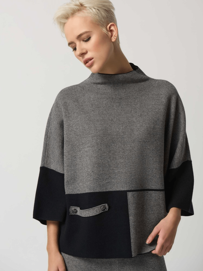 Joseph-Ribkoff-Black-and-Grey-Funnel-Collar-Top 233935 izzi-of-baslow