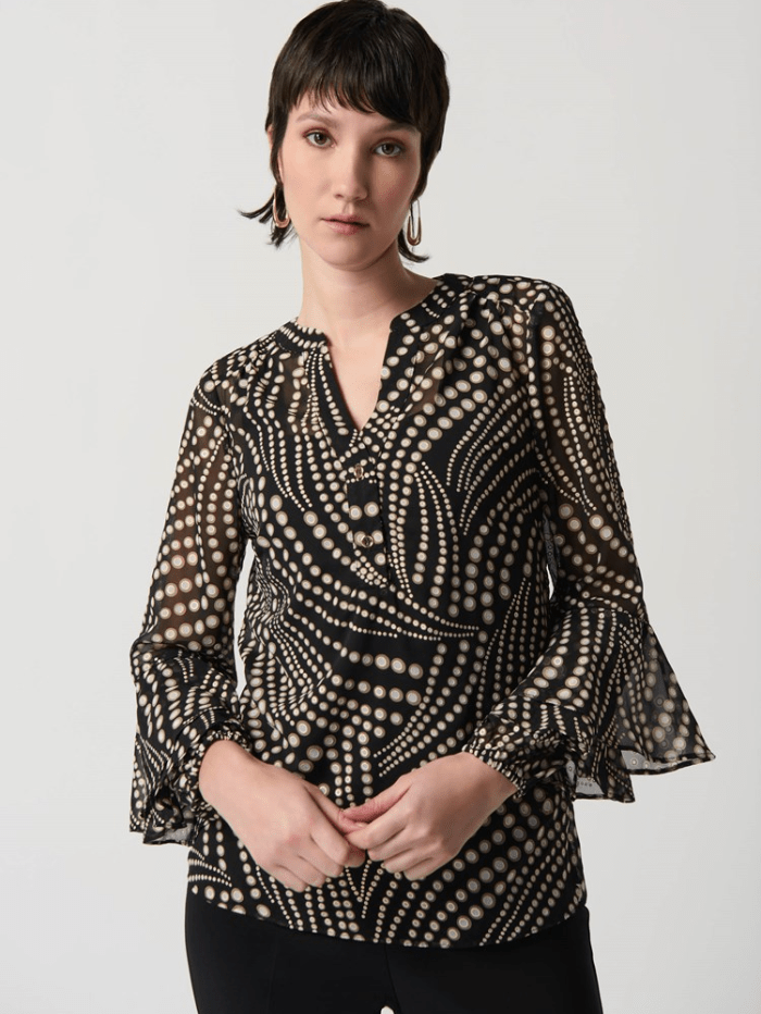 Joseph Ribkoff Tops Joseph Ribkoff Dot Print Chiffon Top With Ruffles Sleeves 234074 Col 178 izzi-of-baslow